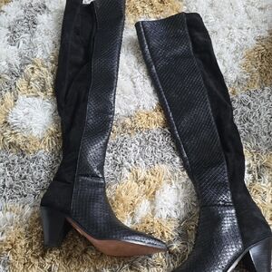 Aquazzura Black Textured Over-the-Knee Boots